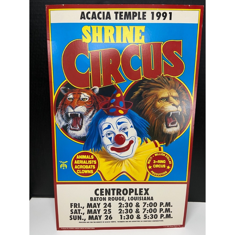 Vintage 1991 Acacia Temple Shrine Circus Poster - Baton Rouge Centroplex G